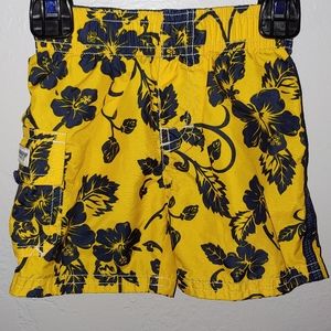 Old Navy yellow & navy swim trunks, 3-6 months